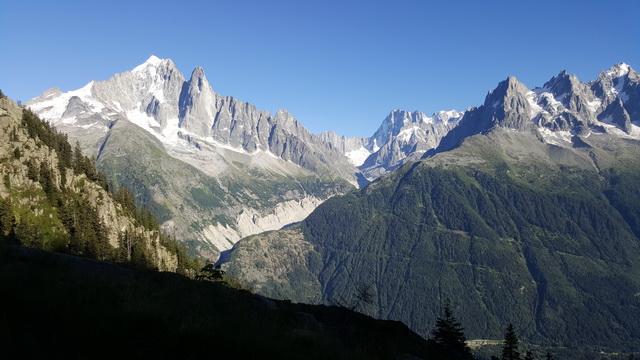 la mer de glace, les aiguiiles de Chamonix et les drus